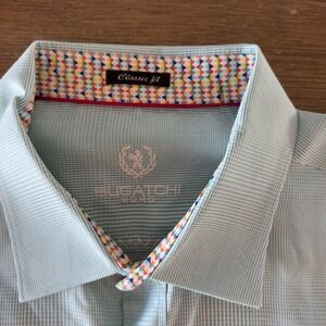 Bugatchi Classic Fit Mint/White Micro Check‎ Flip Cuff Butn Down Dress Shirt-2XL